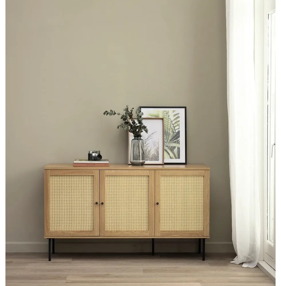 Cassettiera bassa effetto rovere colore naturale 140x80 cm Pensacola - Unique Furniture