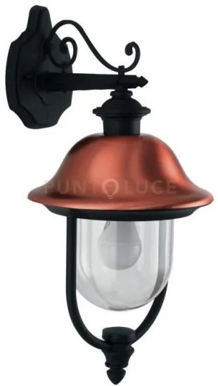 Applique down venezia nera e rame 1 luce attacco e27 ip44 25x29x52,5cm