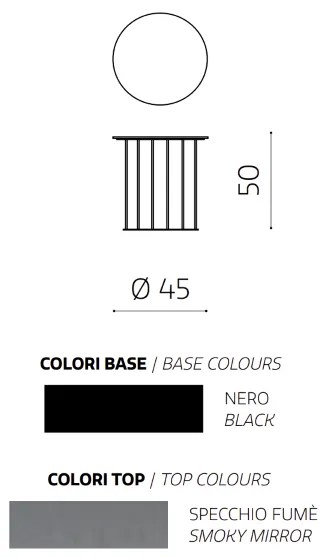 Tavolino tondo D45 cm con base in metallo Nero e piano in vetro Fumč MUTE