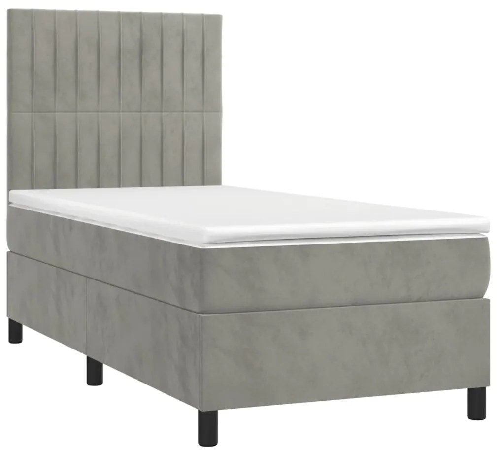 Letto a Molle Materasso e LED Grigio Chiaro 80x200 cm Velluto