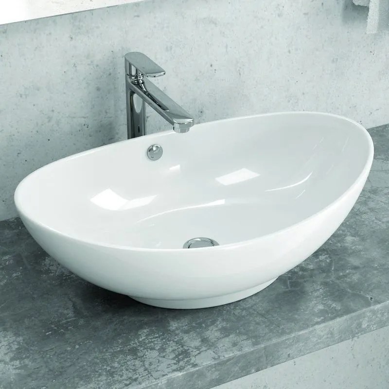 Kamalu - lavabo da appoggio design a bacinella in ceramica bianca 59cm | litos-359b