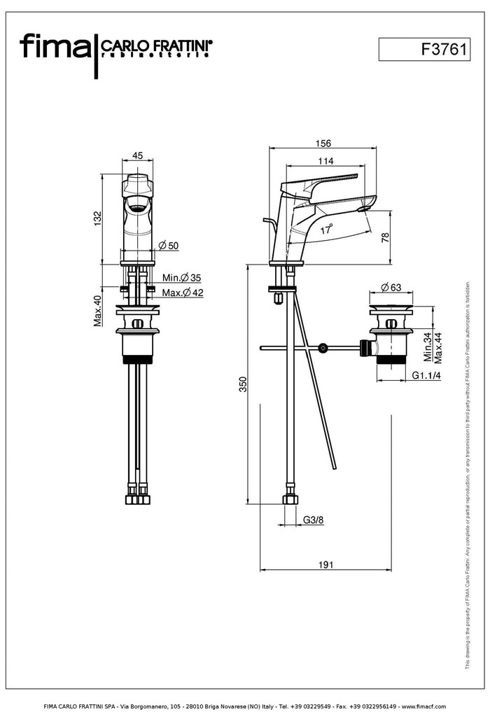 Miscelatore monocomando per lavabo con scarico F3761CR Fima Carlo Frattini