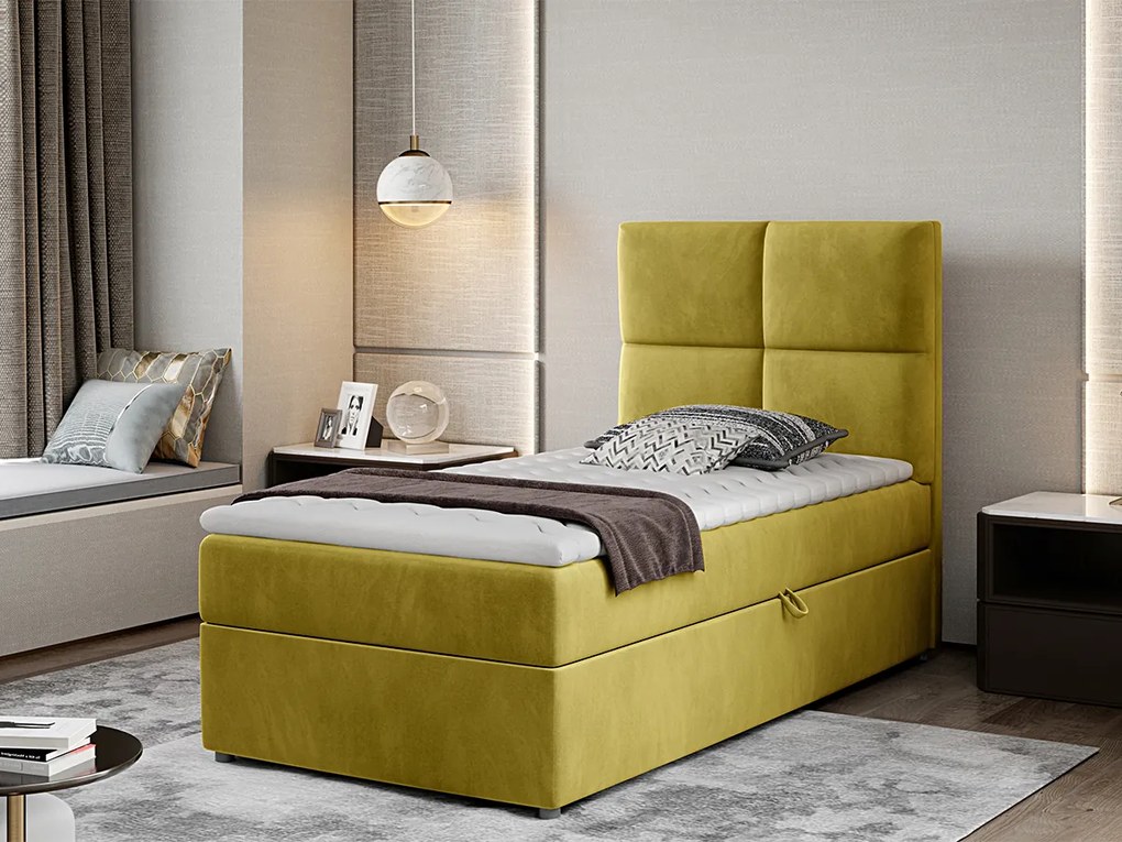 Letto singolo boxspring Ilenia - Tessuto giallo