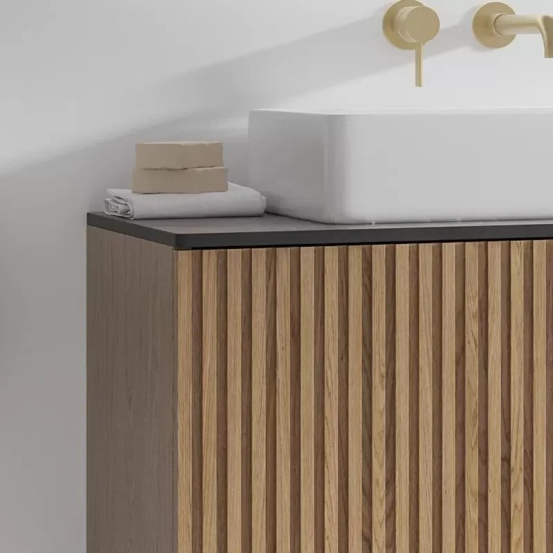 Mobile bagno sospeso 80cm rovere effetto cannettato KDS-80P - KAMALU