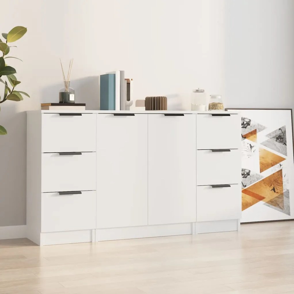 Credenze 3 pz bianco in legno multistrato