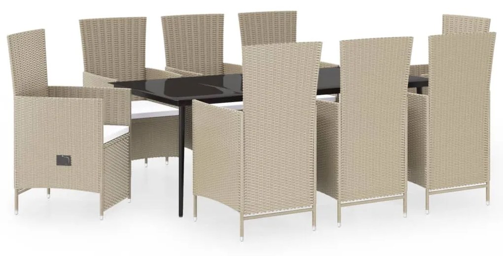 Set mobili da pranzo da giardino 9 pz con cuscini beige
