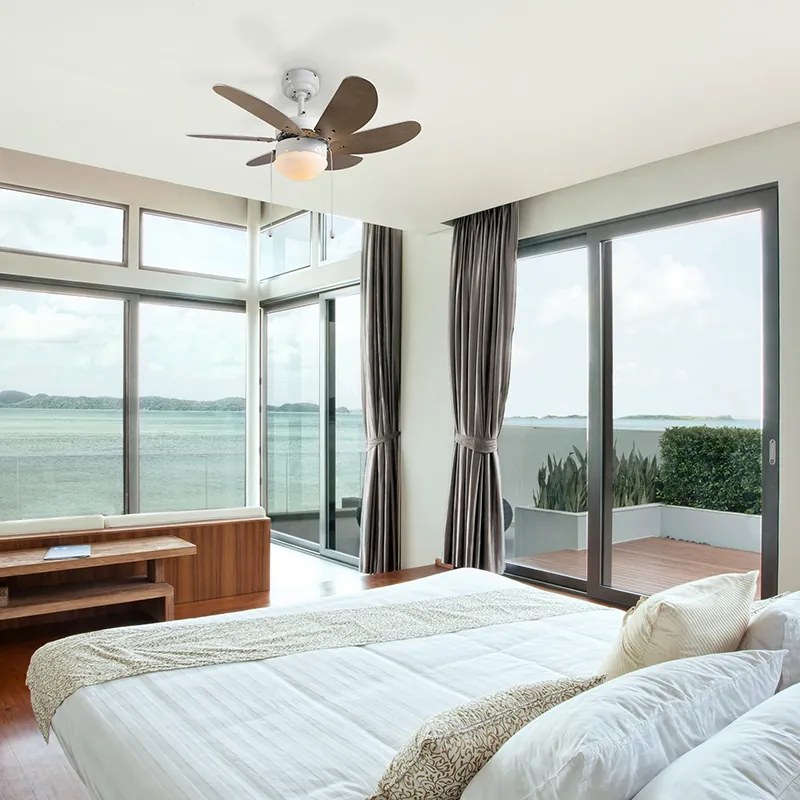 Ventilatore da soffitto bianco con stampa legno 80 cm con interruttore a catena - Fresh