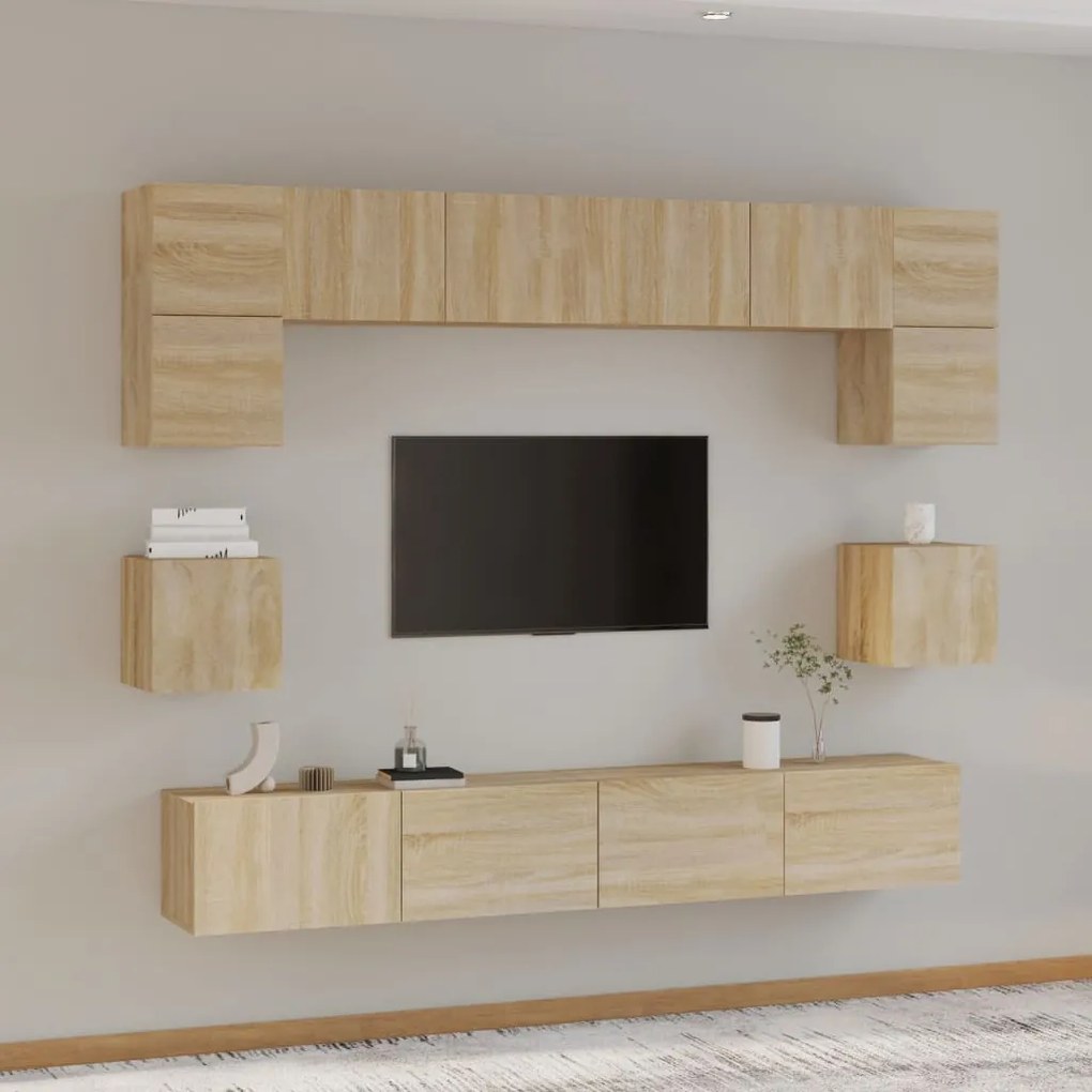 Set Mobili Porta Tv 8pz Rovere Sonoma İn Legno Multistrato /