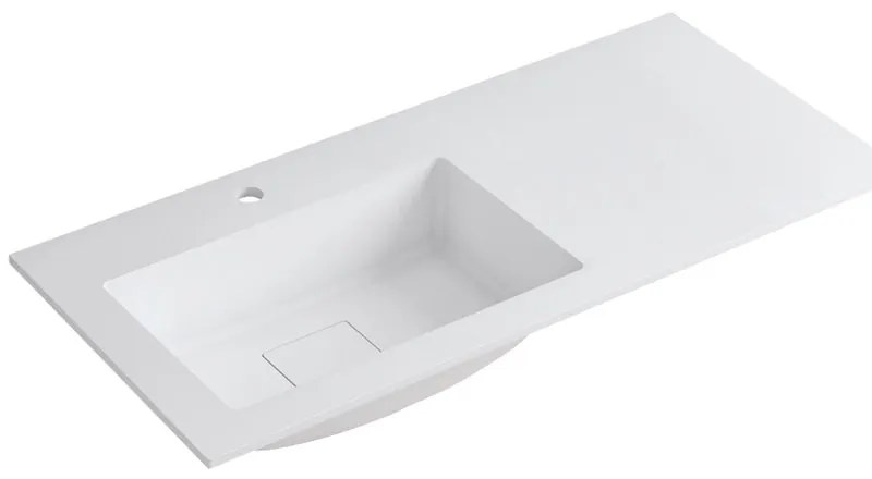Lavabo a incasso rettangolare vasca a sinistra L 100.5 x H 15 x P 46 cm in resina bianco lucido
