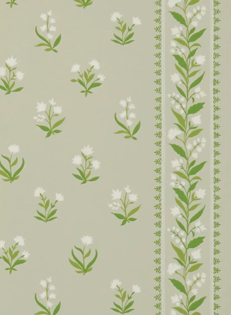 Nina Campbell Tapete Petit Dapuri - White/ Green/ Stone