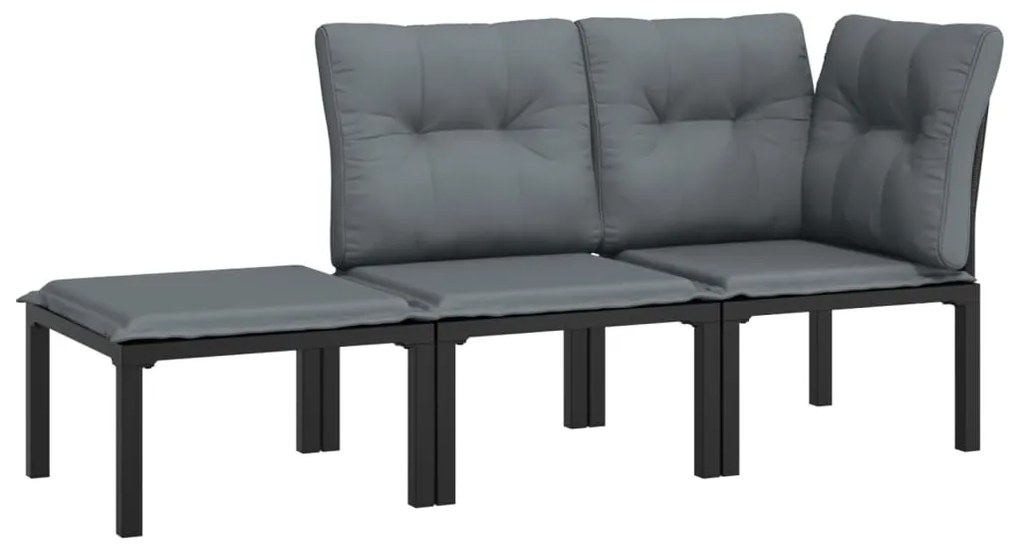 Set salotto da giardino 3 pz nero e grigio in polyrattan