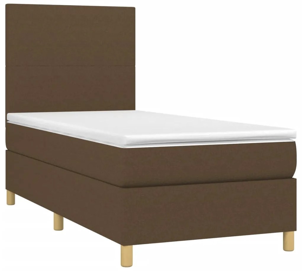 Letto a Molle Materasso e LED Marrone Scuro 90x190cm in Tessuto