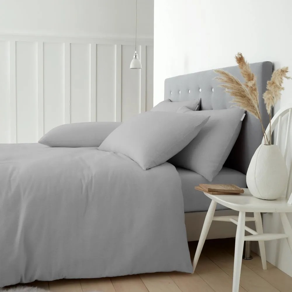 Set copripiumino e federa grigio in flanella per letto matrimoniale e per letto esteso 230x220 cm Brushed – Catherine Lansfield