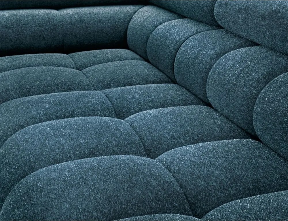 Divano angolare blu allungabile/con contenitore (con penisola a sinistra/a L) con rivestimento in bouclé Ferucce – ELTAP