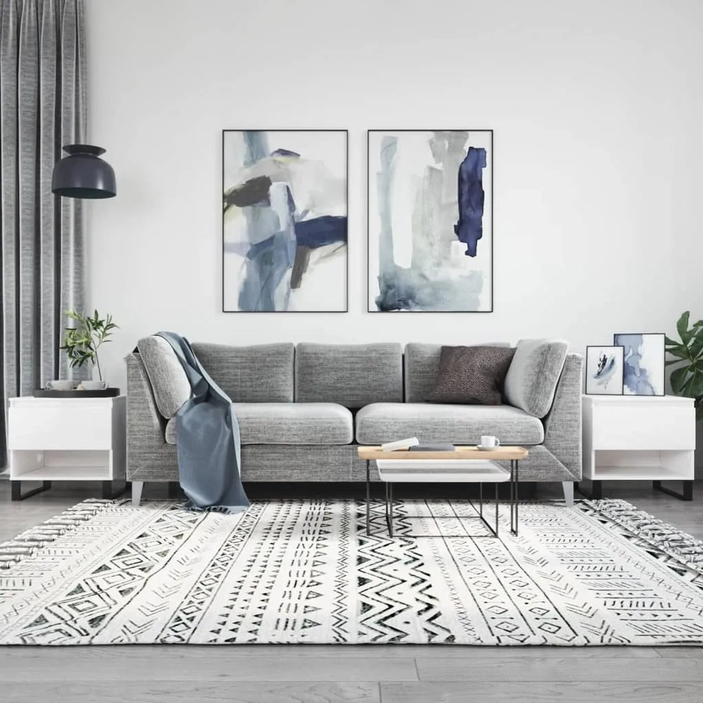 Tavolini Salotto 2pz Bianco Lucido 50x46x50cm Legno Multistrato /