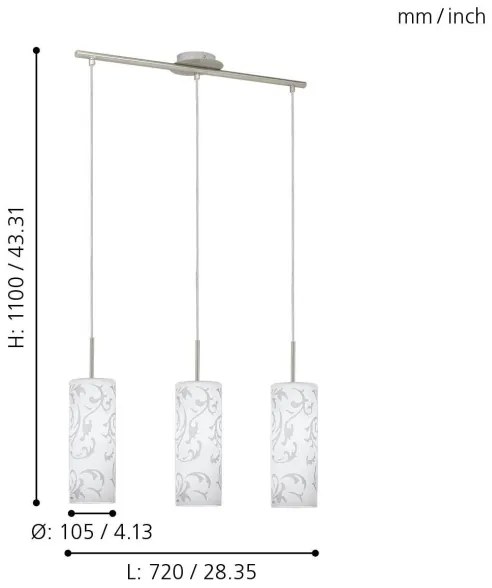 EGLO 90048 - Lampadario a sospensione AMADORA 3xE27/60W/230V
