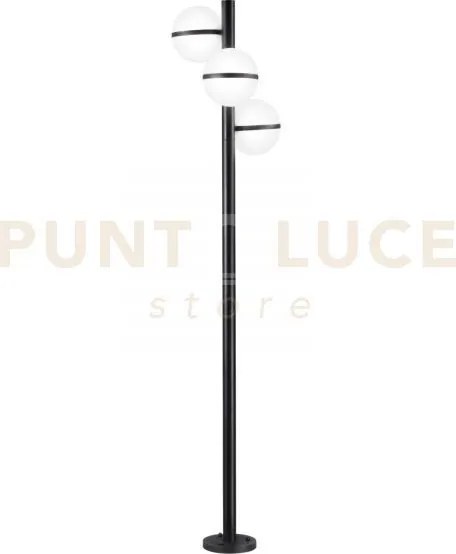 Palo orbit nero 3 luci attacco e27 ip44 44,5x202,5cm base in alluminio