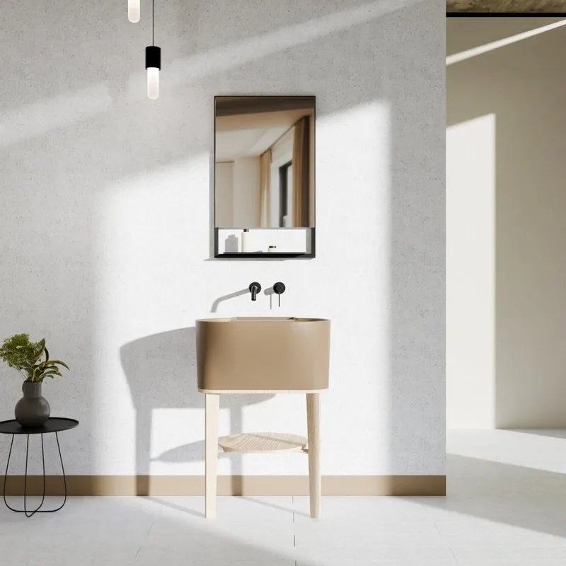 Mobile bagno da terra con lavabo L 50 x H 57 x P 41.5 cm frassino naturale e terra per vasca centrale Tino