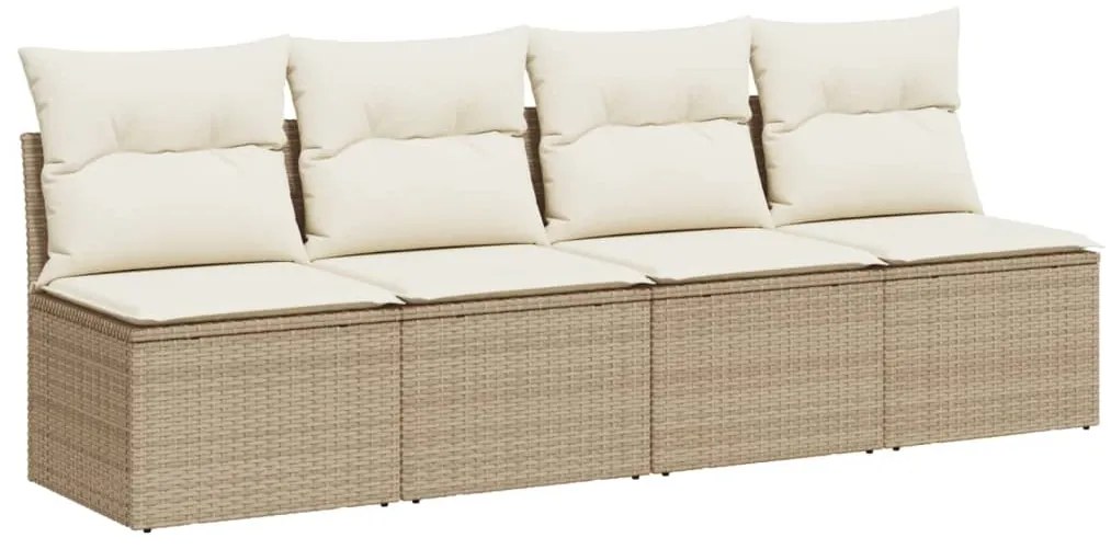 Divano da giardino con cuscini a 4 posti beige in polyrattan