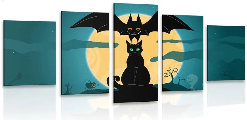 Quadri 5 pezzi – Fantasmi amichevoli sotto la luna piena
