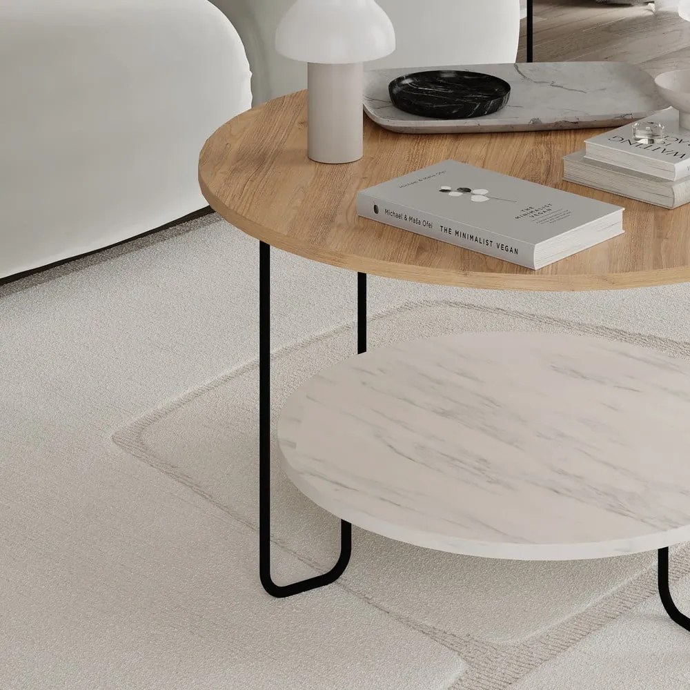 Tavolino rotondo con piano in rovere naturale ø 80 cm Tonka - Marckeric