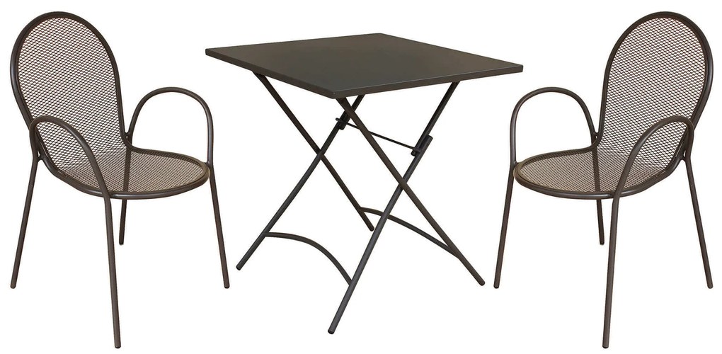ROMANUS - set tavolo in metallo cm 70 x 70 x 72 h con 2 poltrone Maris