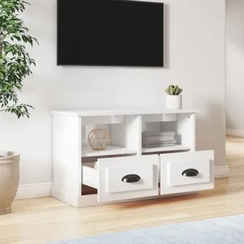 Mobile Porta TV Bianco Lucido 80x35x50 cm in Legno Multistrato