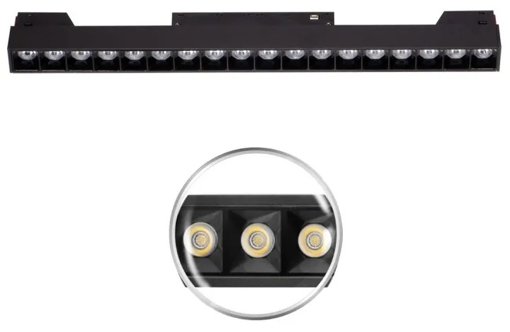 Faro LED Lineare 18W Magnetico, 32cm, CRI92, UGR16, Nero 48V Colore Bianco Caldo 3.000K