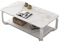 Tavolino Basso da Caff 2 Livelli Design Luxury Effetto Marmo Bianco 100x48x43cm