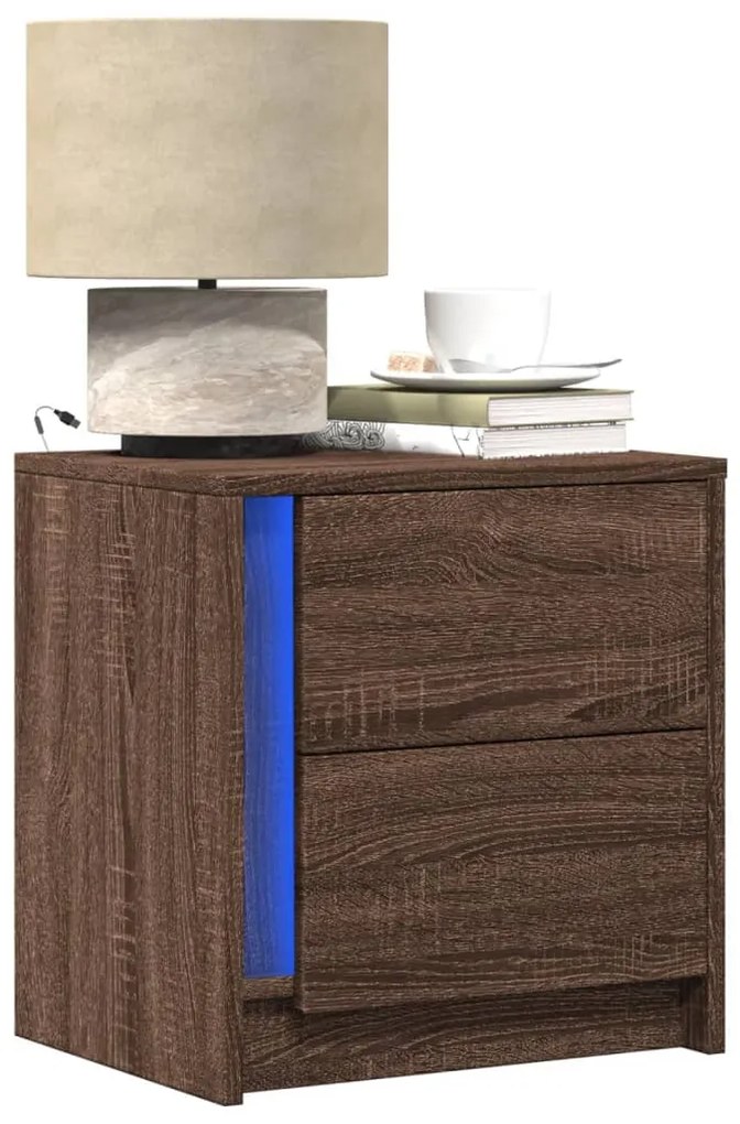 Comodino Con Luci Led Rovere Marrone İn Legno Multistrato /