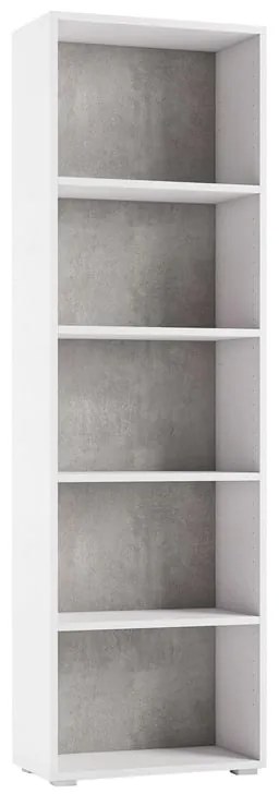 Libreria 5 ripiani Moderna L 60 x P 30 x H 195 cm bianco e cemento, portata per ripiano 10 kg
