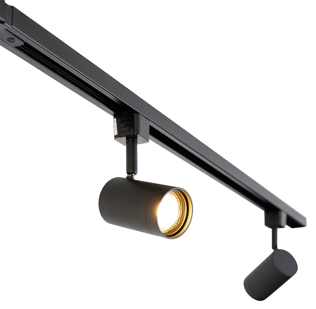 Sistema di illuminazione a binario monofase moderno con 4 faretti neri - Iconic Jeana