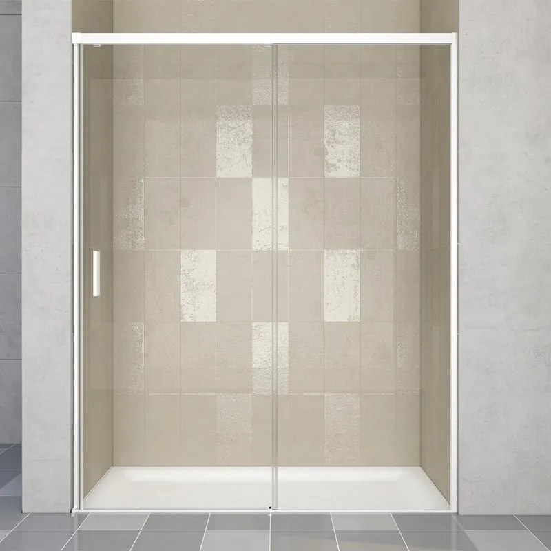 Porta doccia scorrevole L 118-119.5 cm x H 200 cm per nicchia in vetro trasparente SP. 6 mm, profilo opaco bianco, serie Jazz