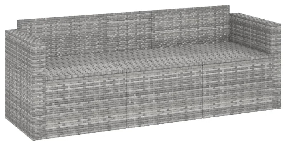 Divano da Giardino a 3 Posti con Cuscini in Polyrattan Grigio