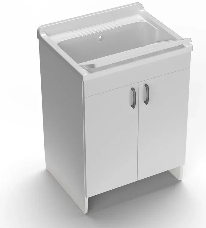 Mobile lavatoio 60x50 cm bianco in kit di montaggio con vasca e asse Ikaro