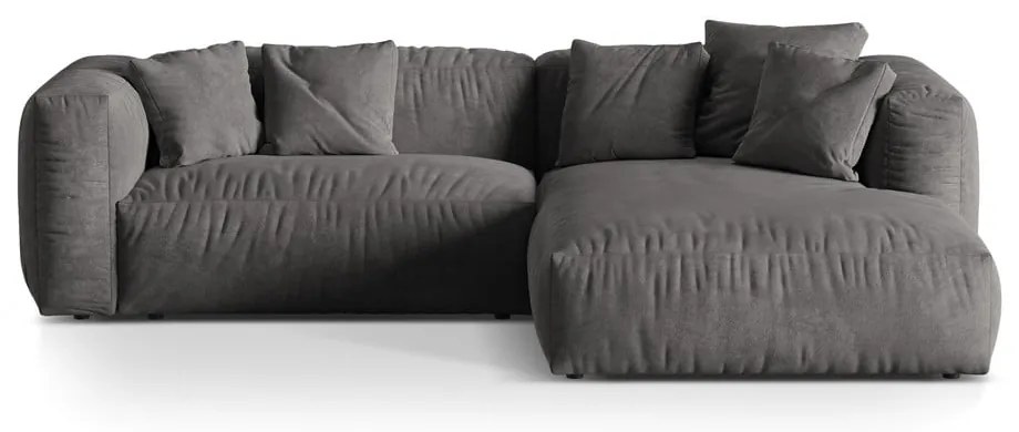 Divano angolare componibile grigio (con penisola a destra/con chaise lounge) con rivestimento in velluto Martina – Micadoni