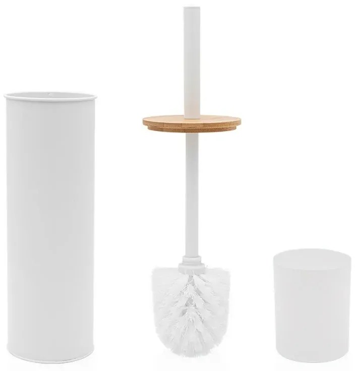 Kit accessori bagno scopino e pattumiera bianco in acciaio e bambù Haiti