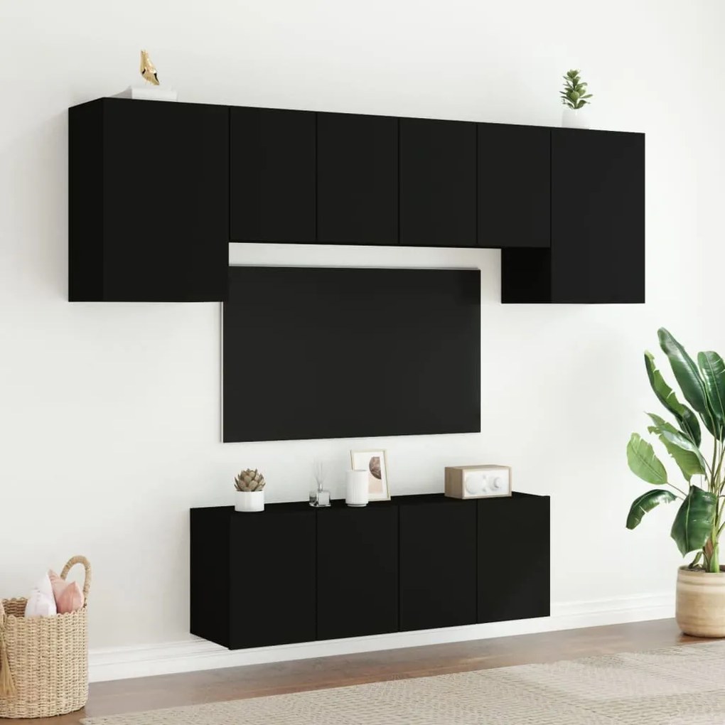 Mobili tv a muro 6pz neri in legno multistrato