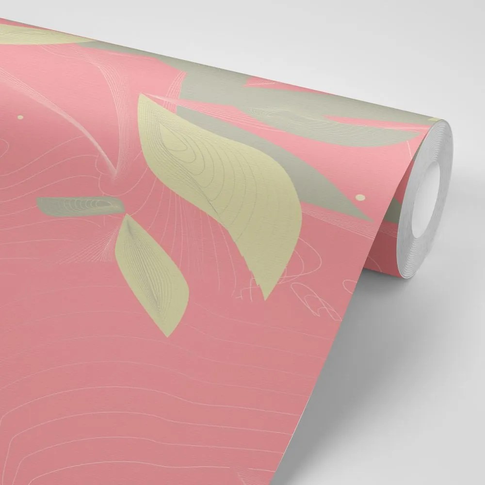 Carta da parati – Foglie stratificate in rosa