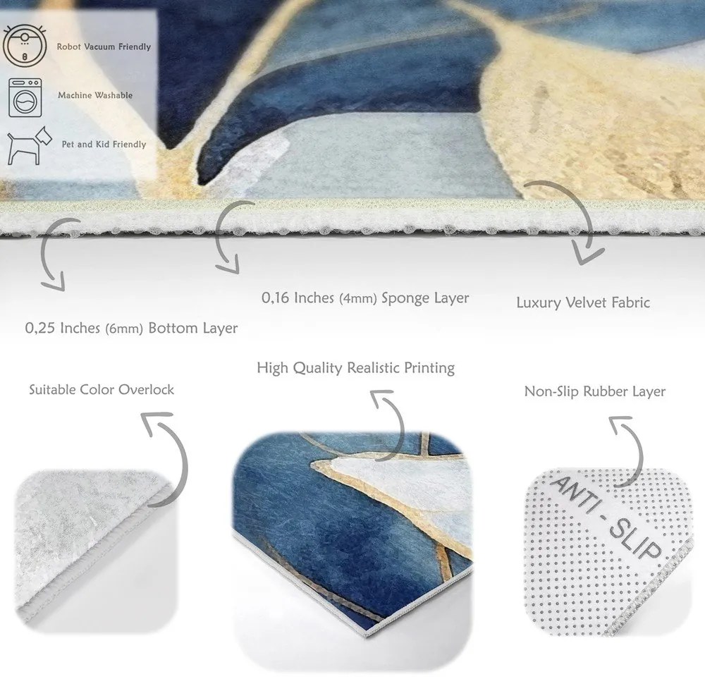 Passatoia blu/dorata lavabile 80x200 cm Golden Leaves – Mila Home