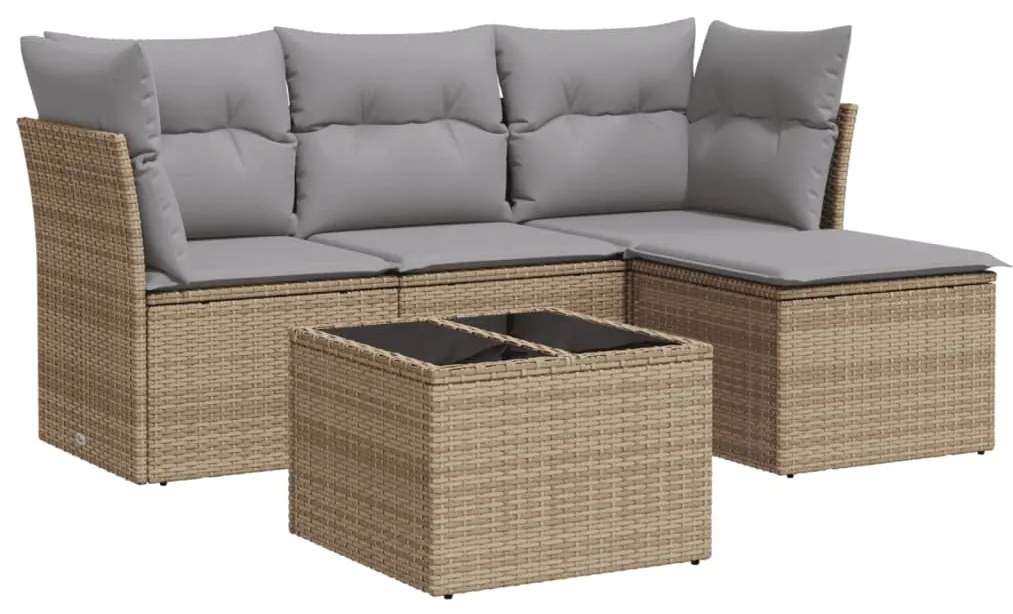 Set divano da giardino 5 pz con cuscini beige in polyrattan