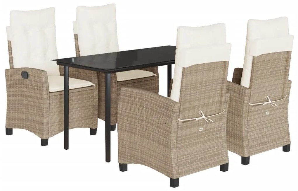 Set da pranzo da giardino 5 pz con cuscini beige in polyrattan