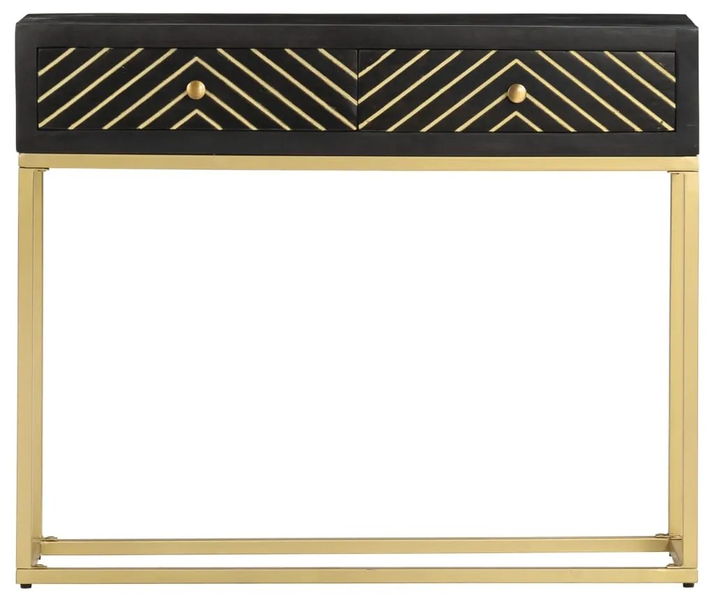 Tavolo consolle nero e oro 90x30x75cm legno massello di mango