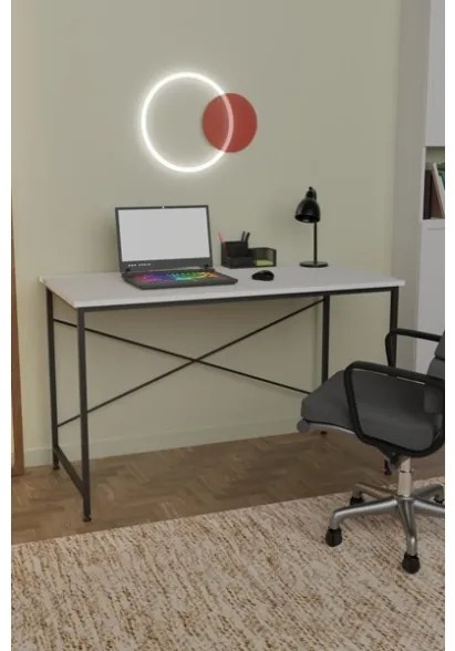 Scrivania Stile Industrial Ferro E Legno 120x60x73 Adam Bianca