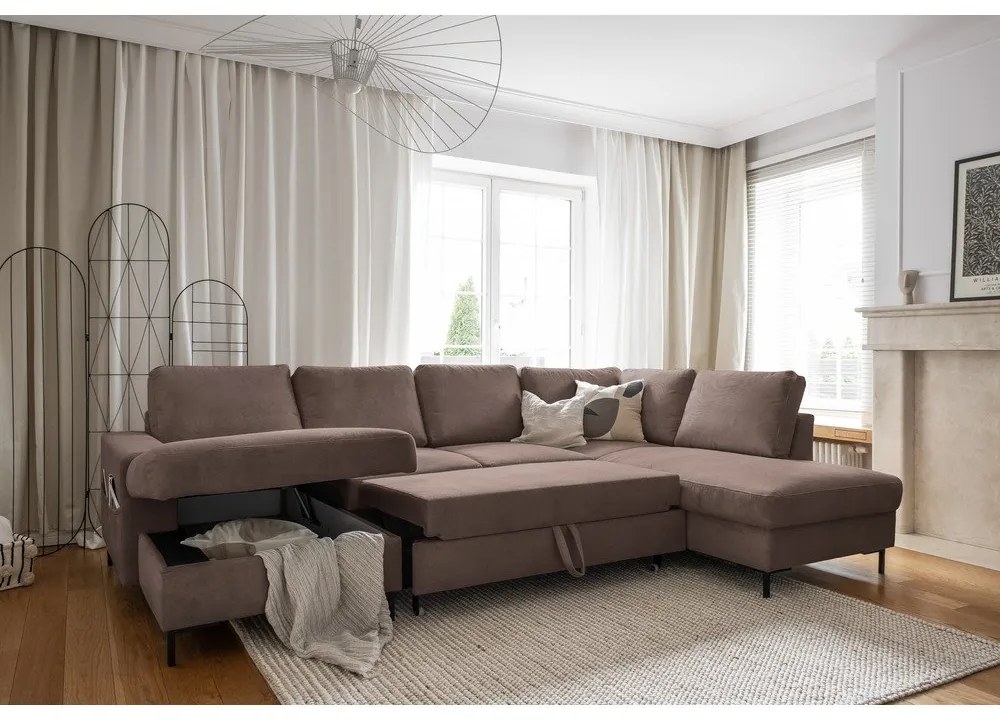 Divano letto in velluto a coste marrone (angolo destro) Lofty Lilly - Miuform