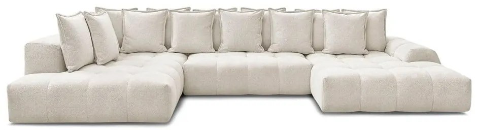 Divano angolare bianco allungabile e con contenitore (penisola a sinistra/a U) con rivestimento in ciniglia Everest – Bobochic Paris