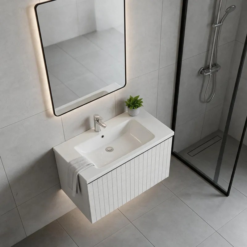 Mobile da bagno sospeso sotto lavabo Pixel grid 1 cassetto L 60 x H 40 x P 45.5 cm grigio pastello laccato opaco, con maniglia alluminio nero opaco