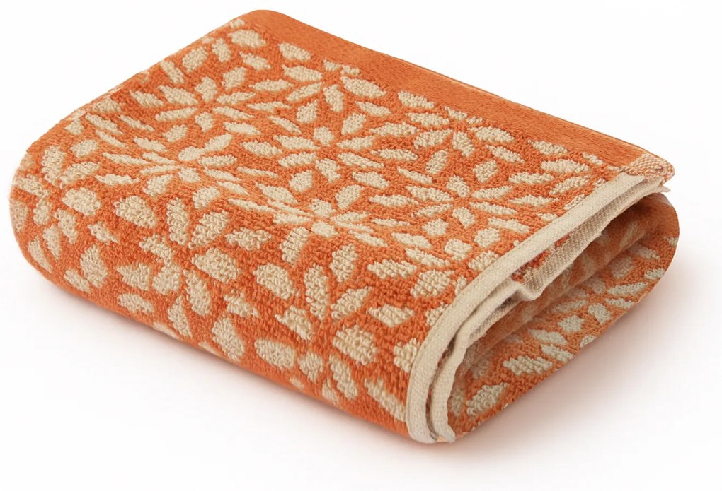 Asciugamano viso 50x100 cm fiori arancione in cotone
