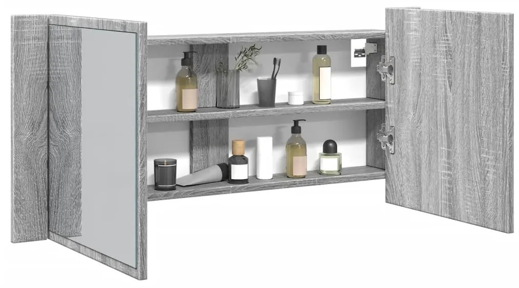 Armadietto Specchio Con Led Da Bagno Grigio Sonoma 100x12x45 Cm /