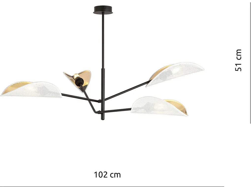 Lampadario 4 Luci Eridano In Acciao Nero E Bianco Oro Con Bracci Mobili